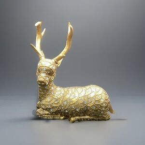 Gold Rhinestone Christmas Reindeer-Holiday Winter Decor- 10" L‎ x 11" Tall